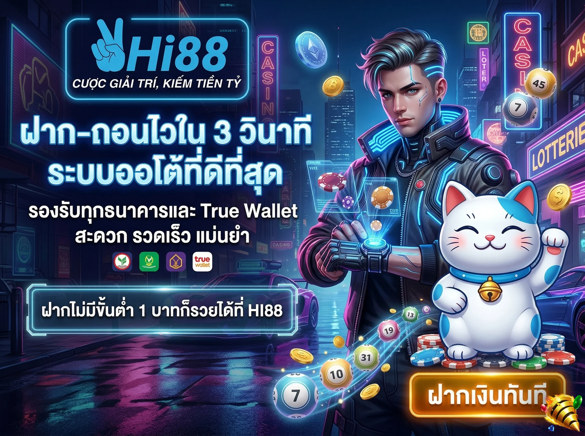 HI88 ระบบฝากถอนออโต้ 3 วินาที รองรับทรูวอลเล็ต