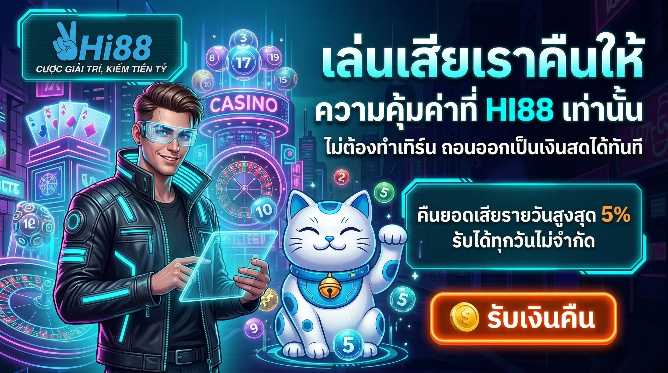 HI88 คืนยอดเสีย 5% ทุกวัน ไม่ต้องทำเทิร์น ถอนได้จริง