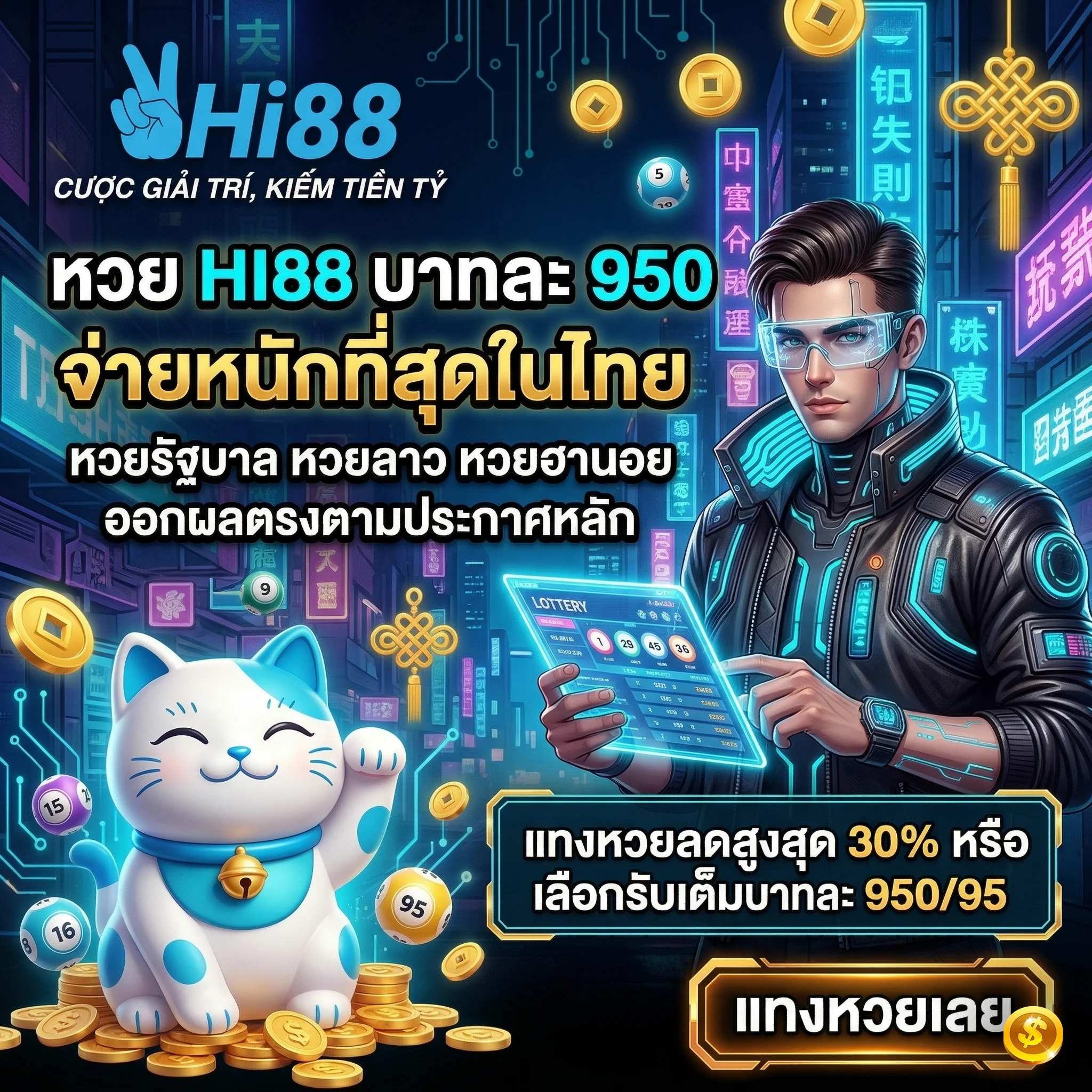 หวย HI88 แทงหวยออนไลน์จ่ายบาทละ 950 หวยฮานอย หวยลาว