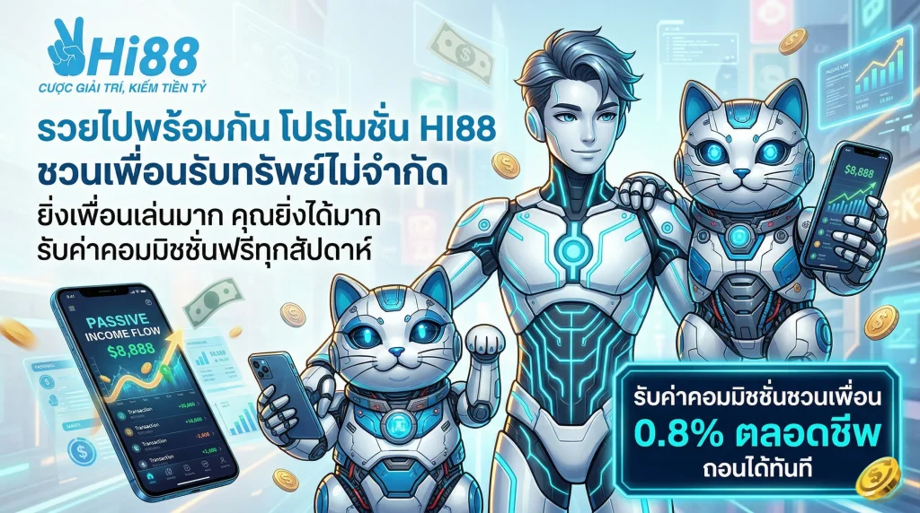 โปรโมชั่น HI88 ชวนเพื่อนรับค่าคอมมิชชั่น 0.8% ตลอดชีพ ถอนได้จริง
